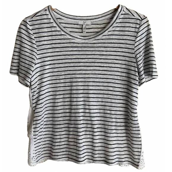 JOIE White Blue Striped Ruffle Tiered Eyelet Lace Back Tee Shirt Relaxed Top S - Picture 10 of 10